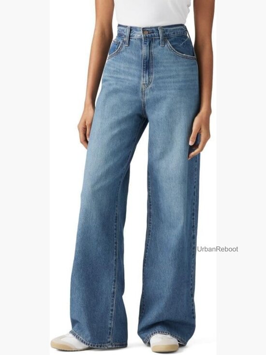 Denim - High Rise Baggy Wide Leg Jeans - Non-Stretch Cotton - 31" Inseam